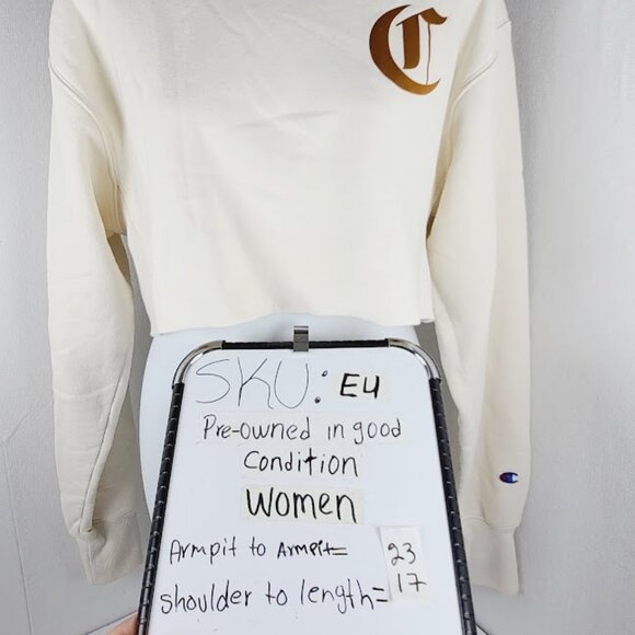 Champion Women's Ivory Reverse Weave Cut-Off Cropped Sweatshirt Size XS - Picture 9 of 9